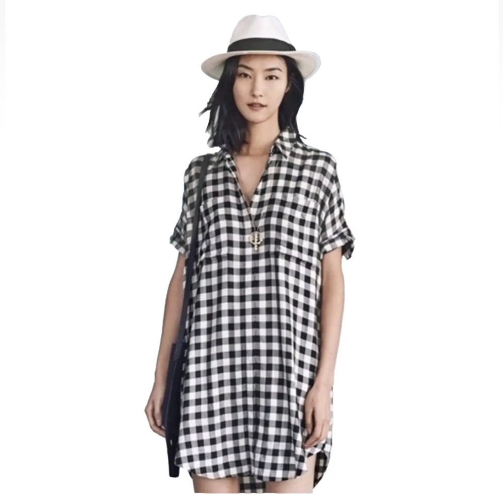 Madewell Buffalo Check Short Sleeve Courier Shirt Dress Size Medium